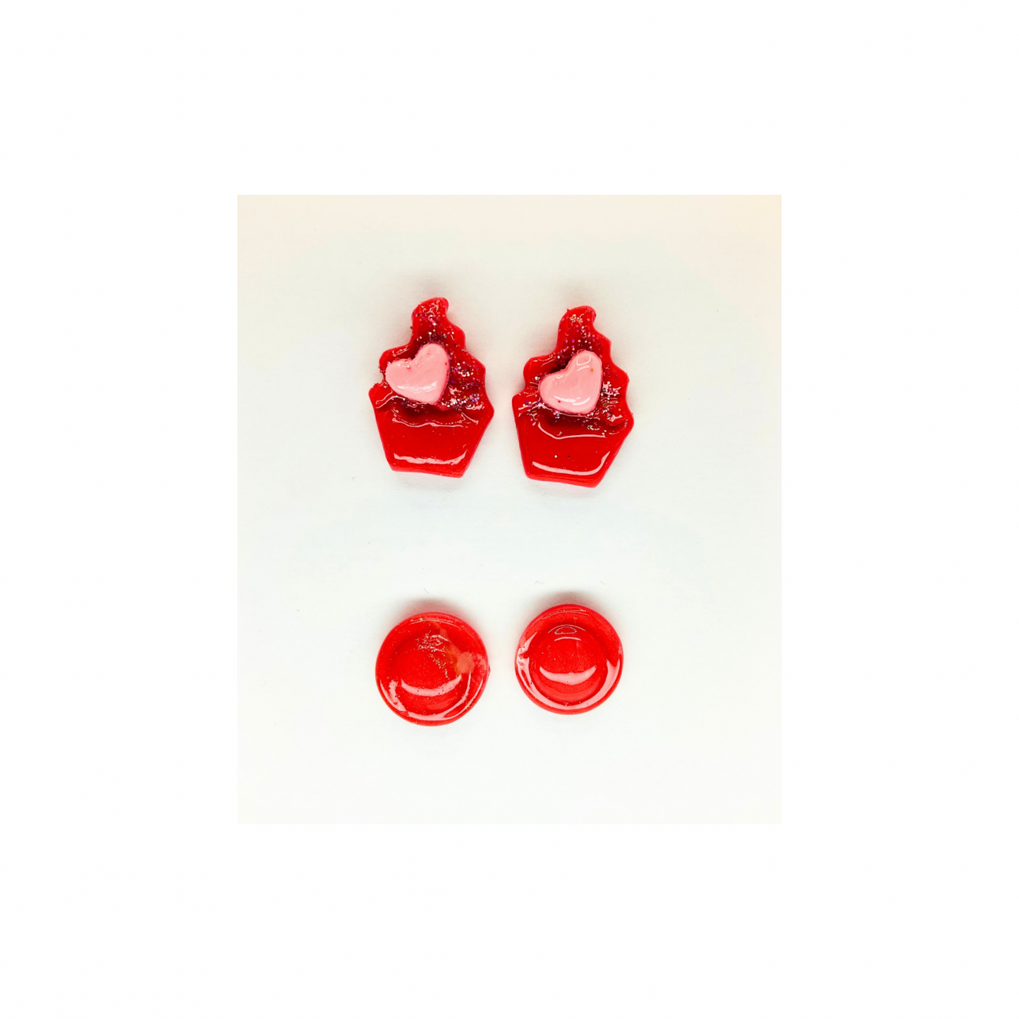 Red Cupcake and Red Translucent Button Stud Earrings