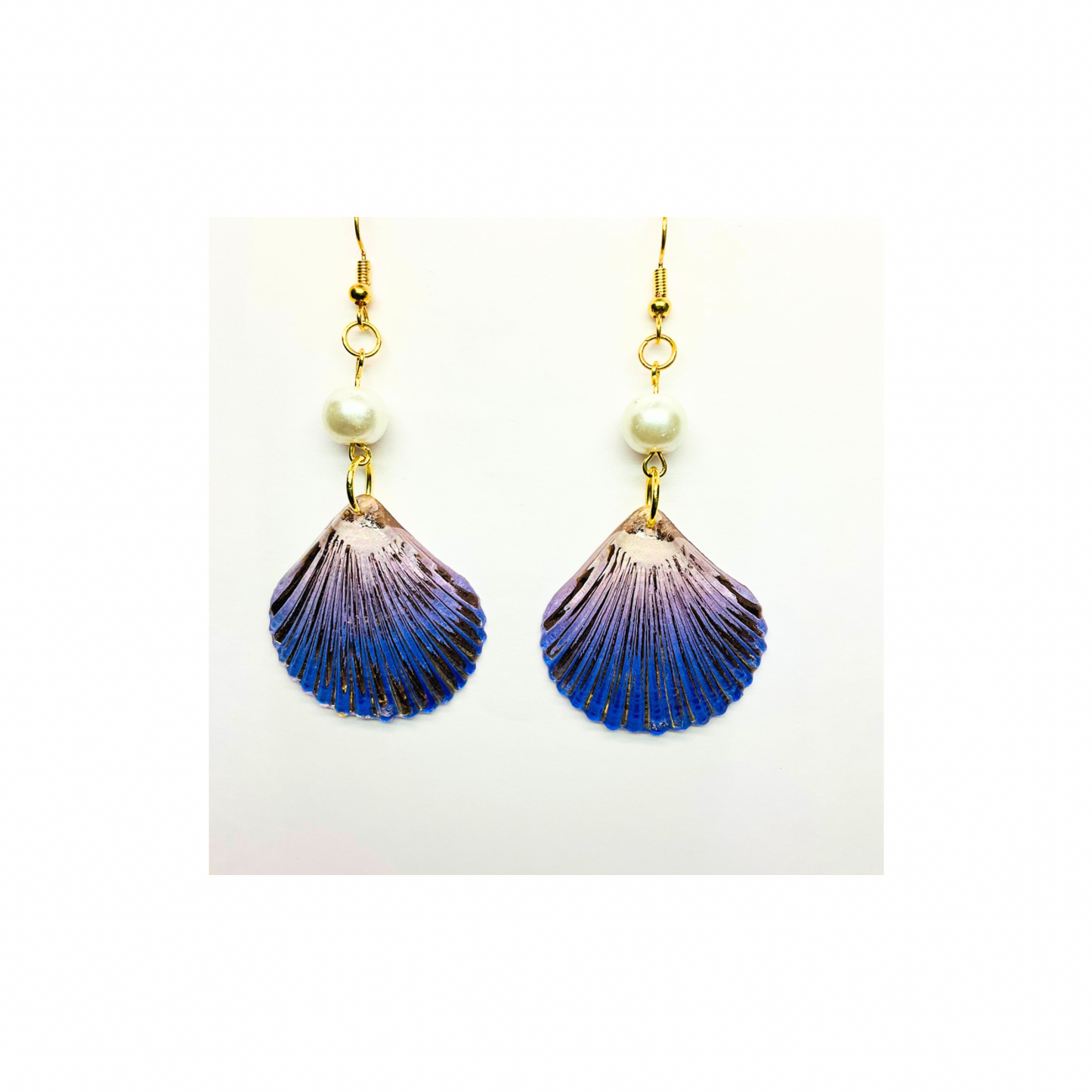 Mermaid Collection Purple Shell with Pearl Dangle Earrings - Elegant Mermaid Inspired Design for Women's Versatile Appeal