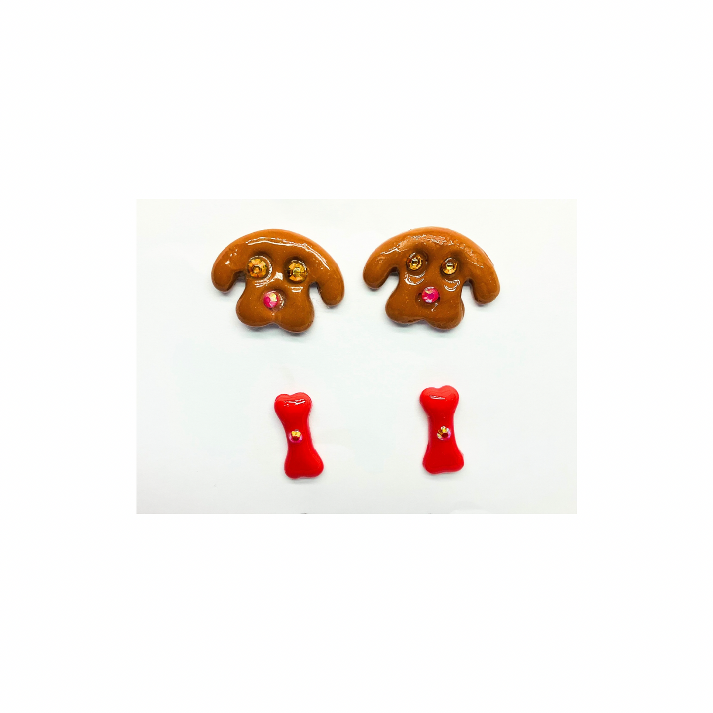 Doggie Face and Bone Stud Earrings with Rhinestones