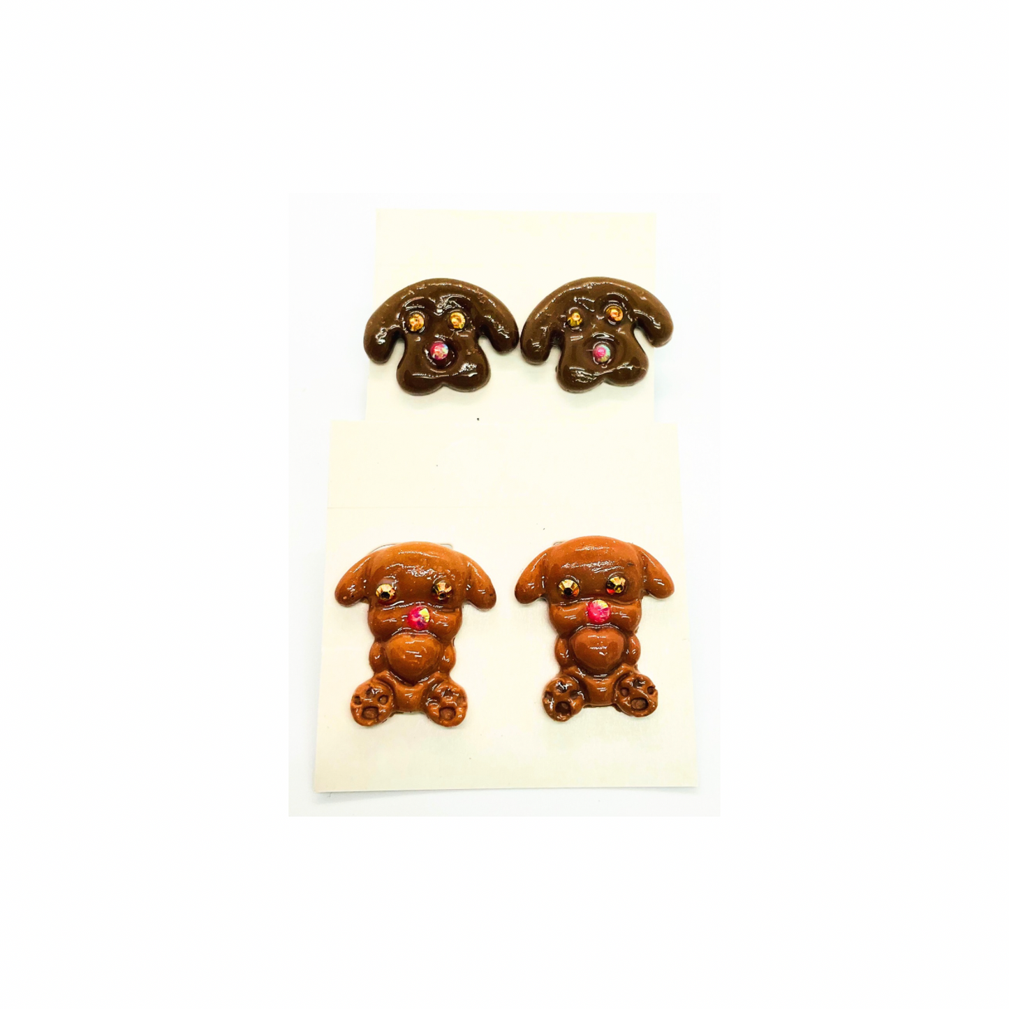 Doggie Stud Earrings Set of Two with Rhinestone Eyes