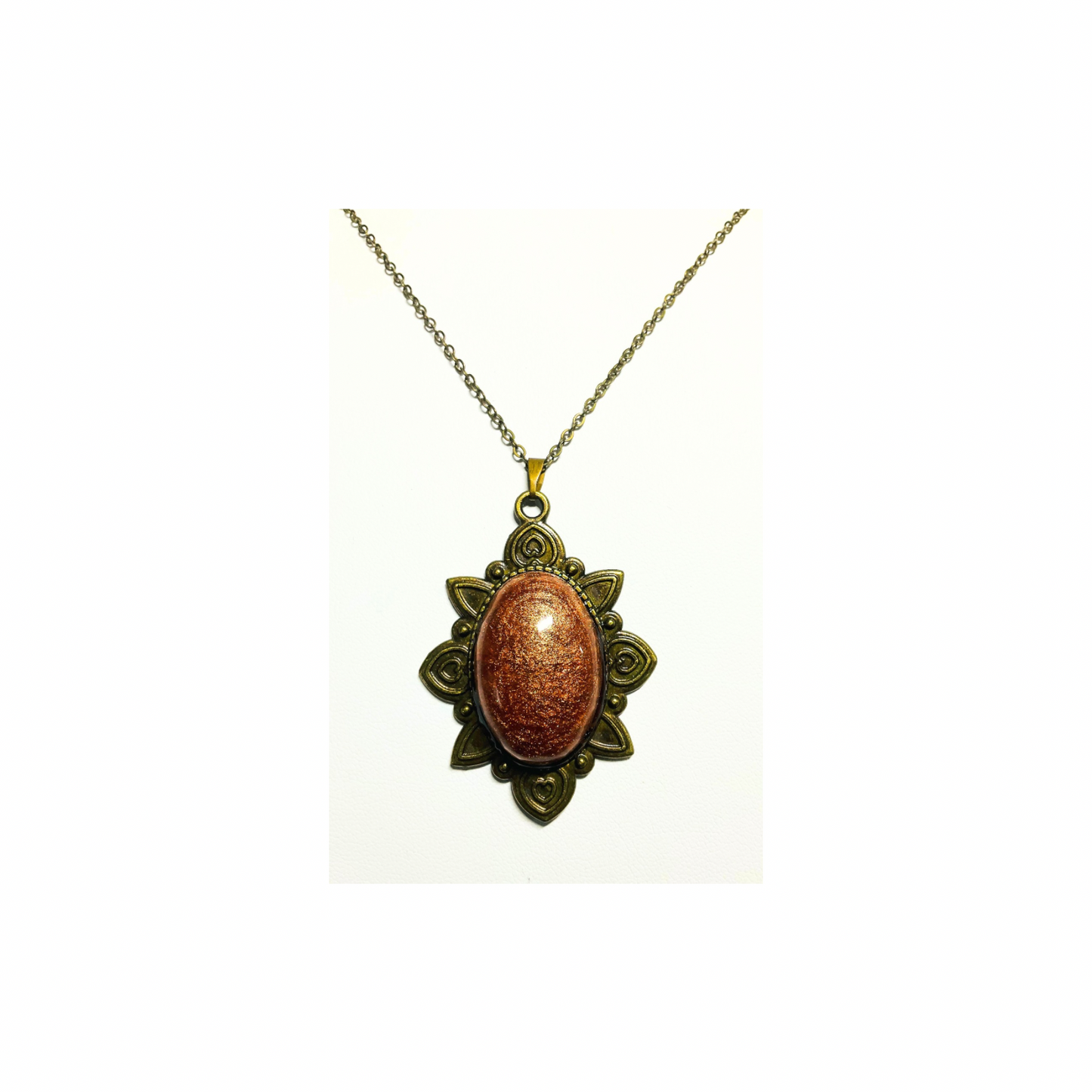 Bronze Oval Antique Style 18-inch Necklace with Oval Pendant and Detailed Floral Design Metal Coating Vintage Aesthetics