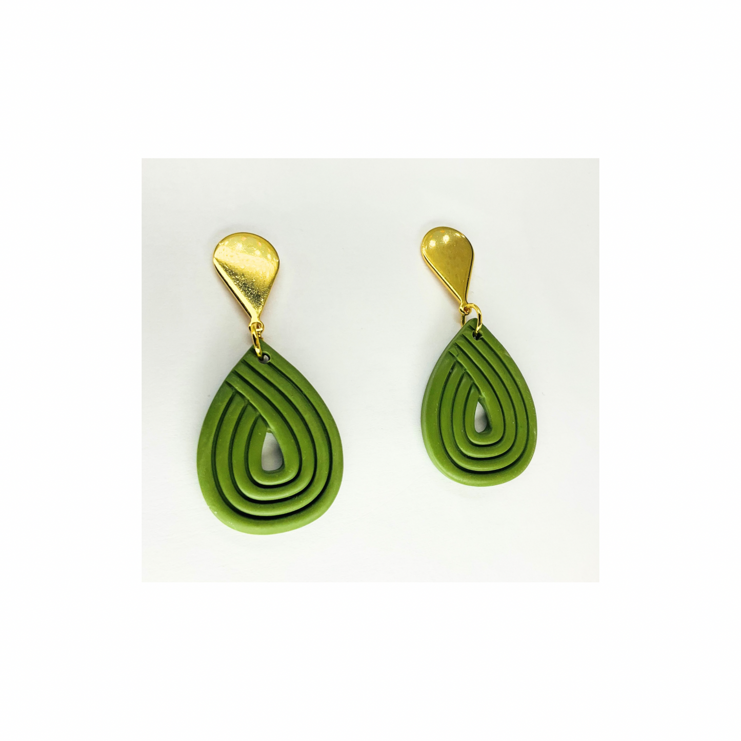 Olive Green Teardrop Dangle with Gold Teardrop Stud Earrings-Crafting By BB
