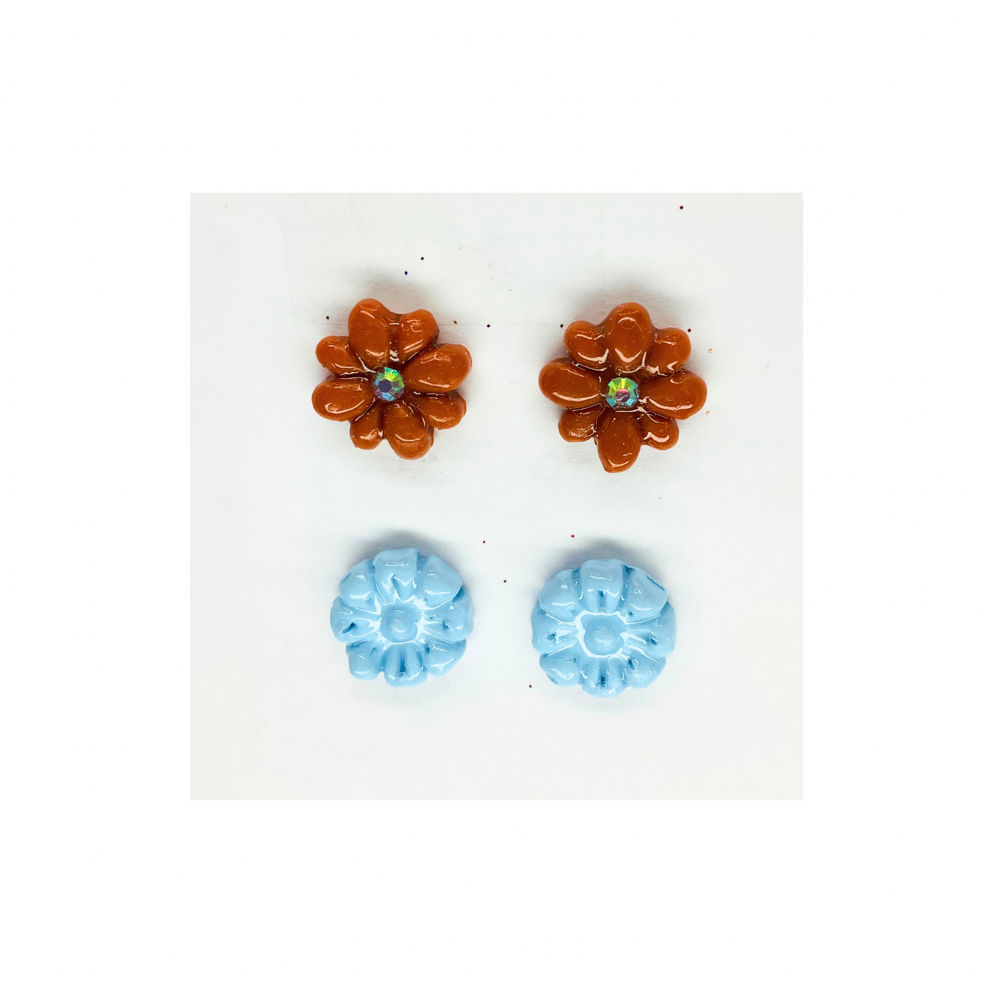 Blue and Brown Flower Stud Earrings-Crafting By BB