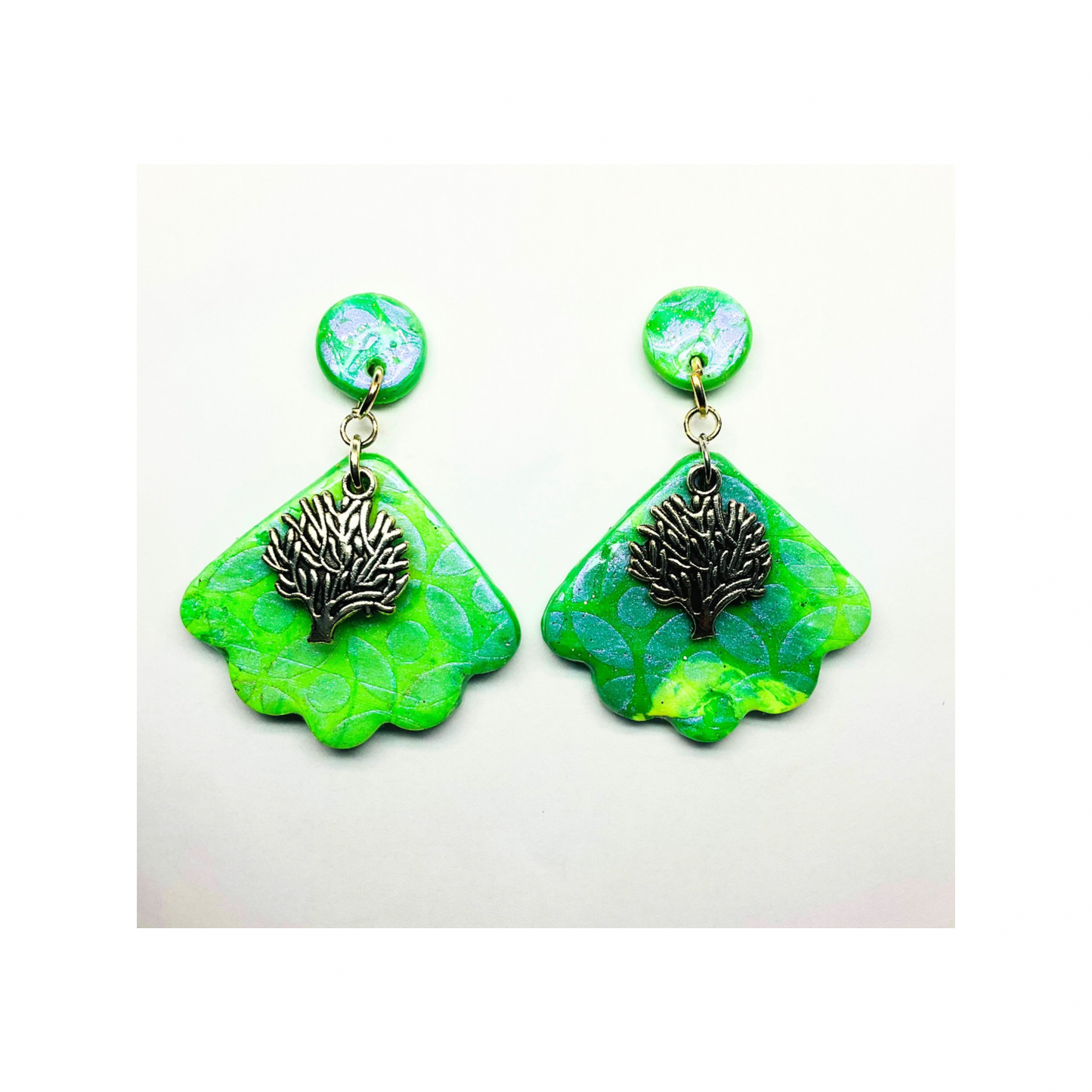 Shades of Green Tree of Life Dangle Earrings