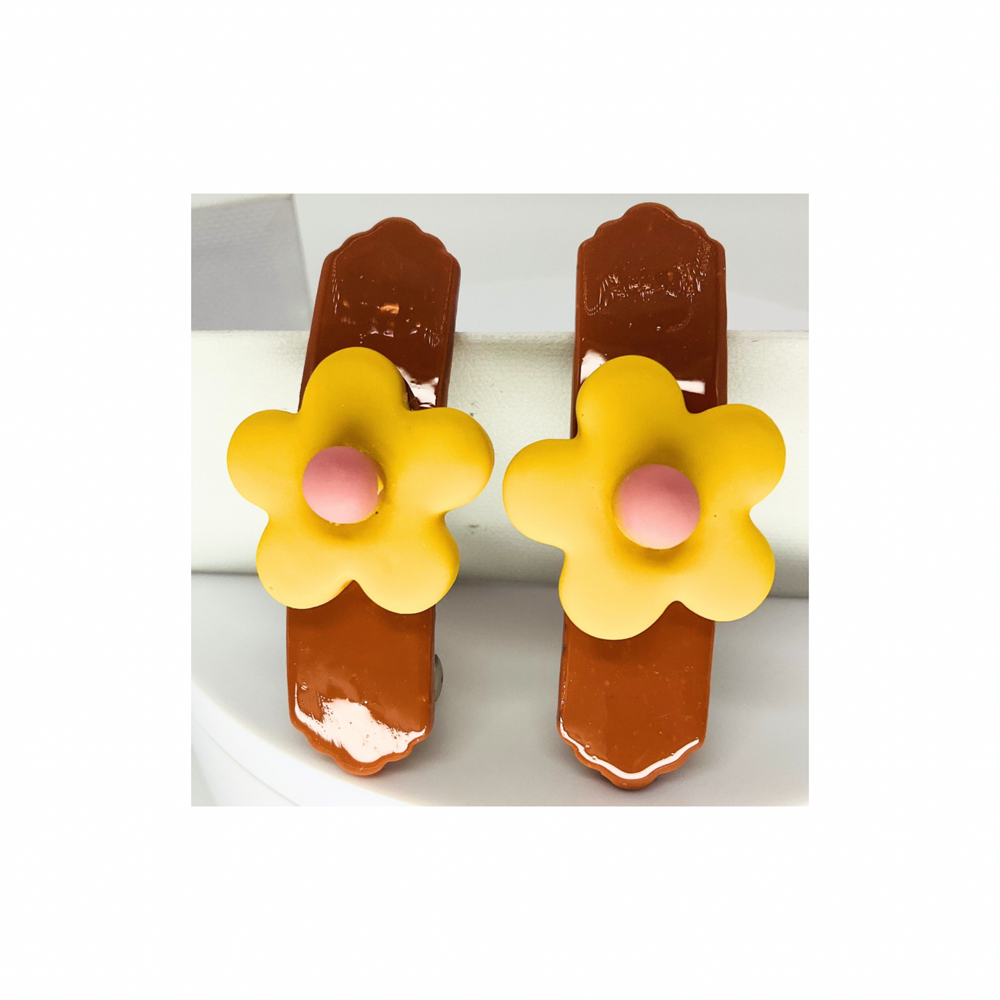 Bronze with Yellow Flower 2-Inch Barrette-Crafting By BB