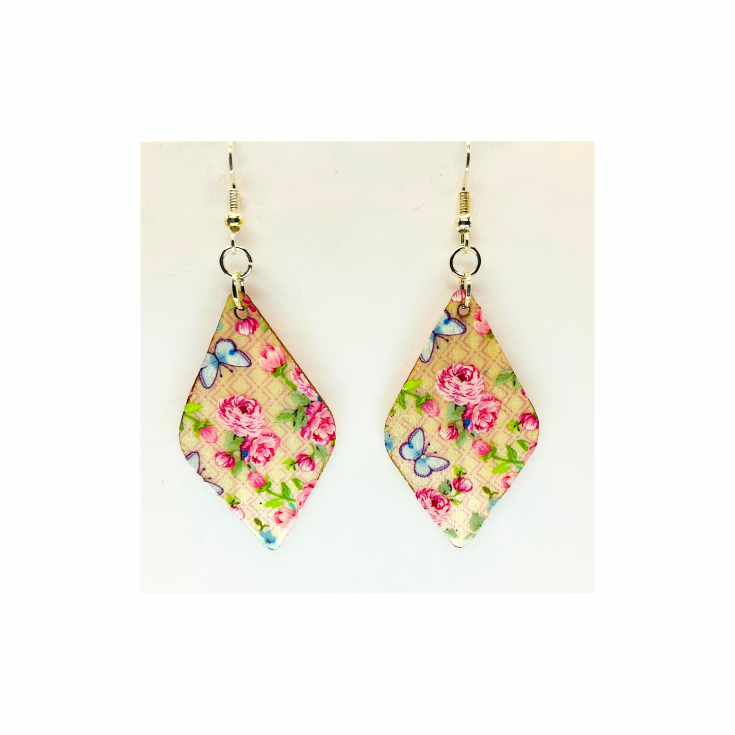Elegant Pink Rose Bouquet Lightweight Wood Dangle Earring
