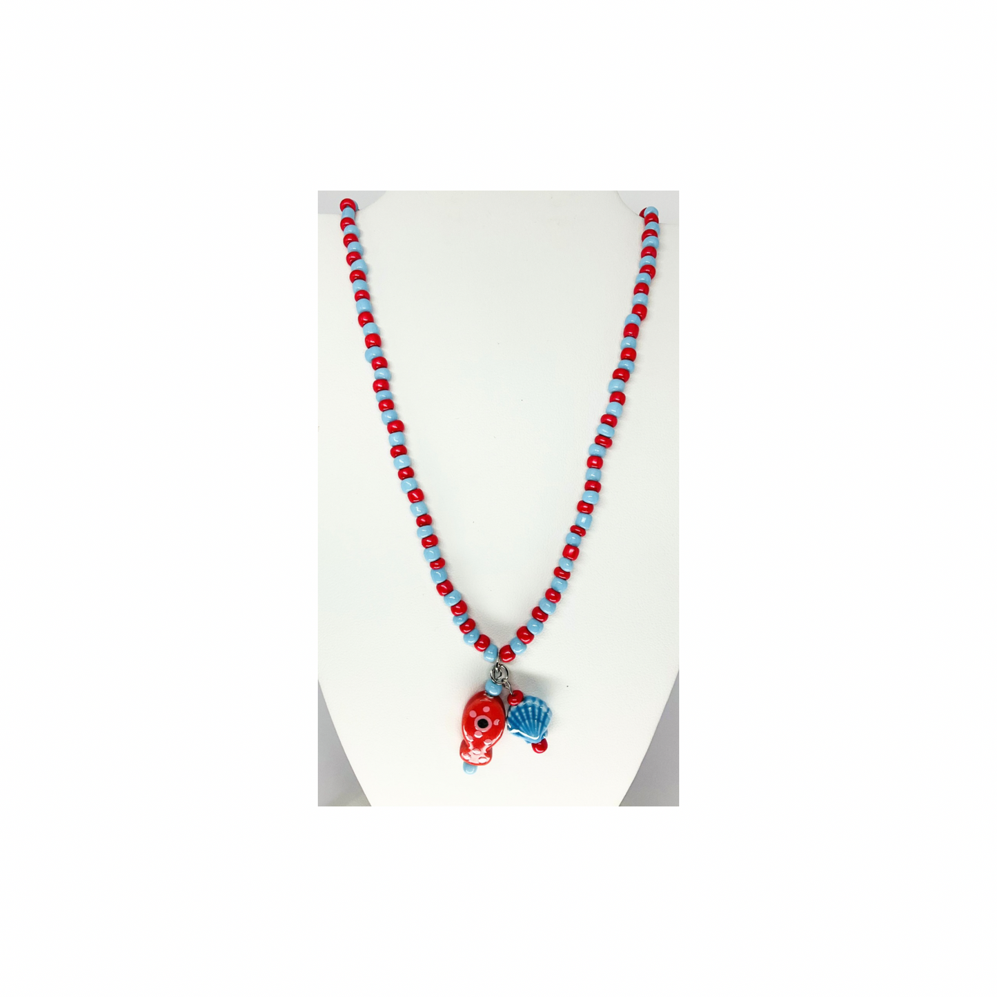 Hot Pink and Blue Seed Bead Fish Necklace | 16 inch | Crafting By BB