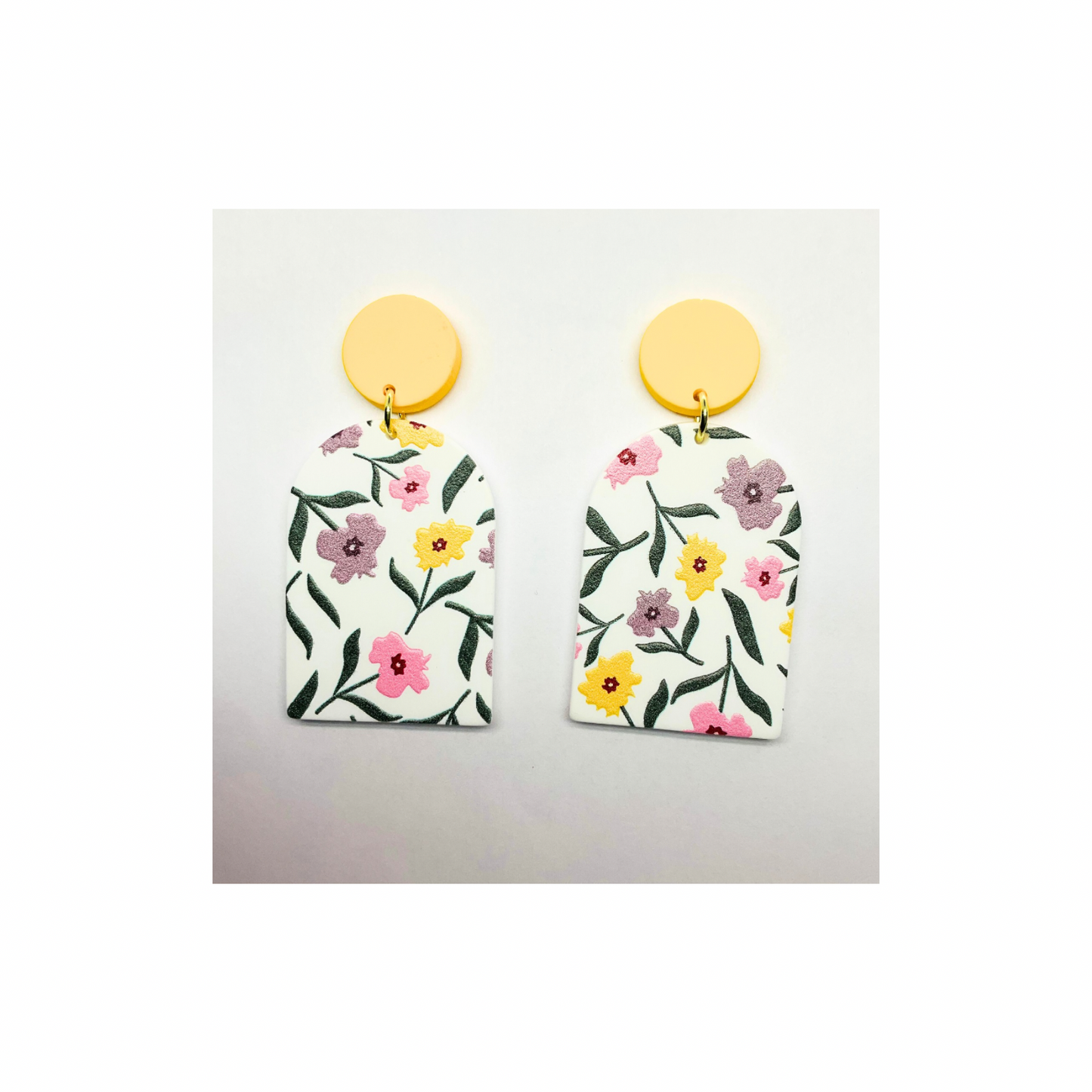 Yellow Floral Stud Dangle Earring