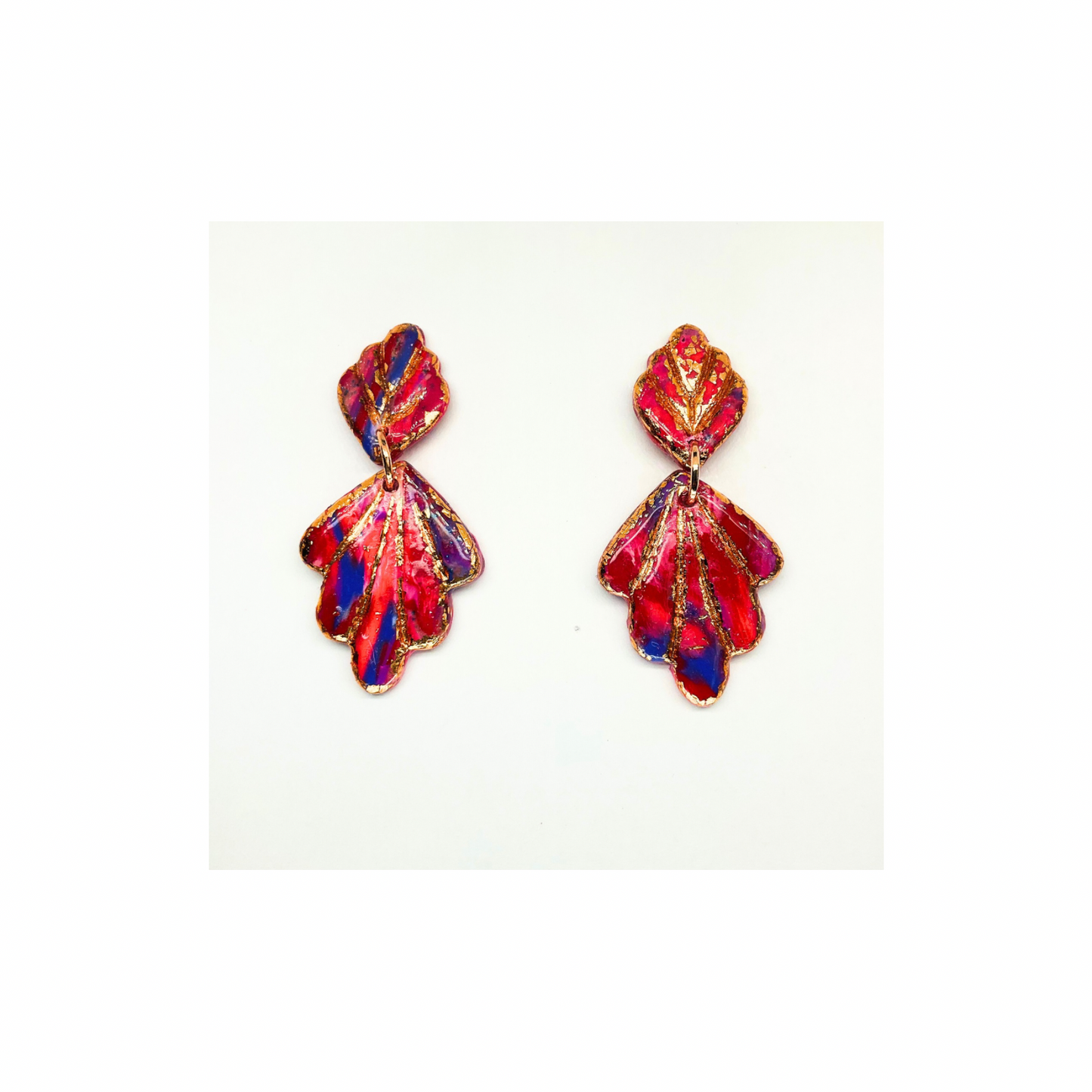 Rose Gold Collection Stud Leaf Shaped Dangle Earrings for Female - Colorful Design Women's Jewelry