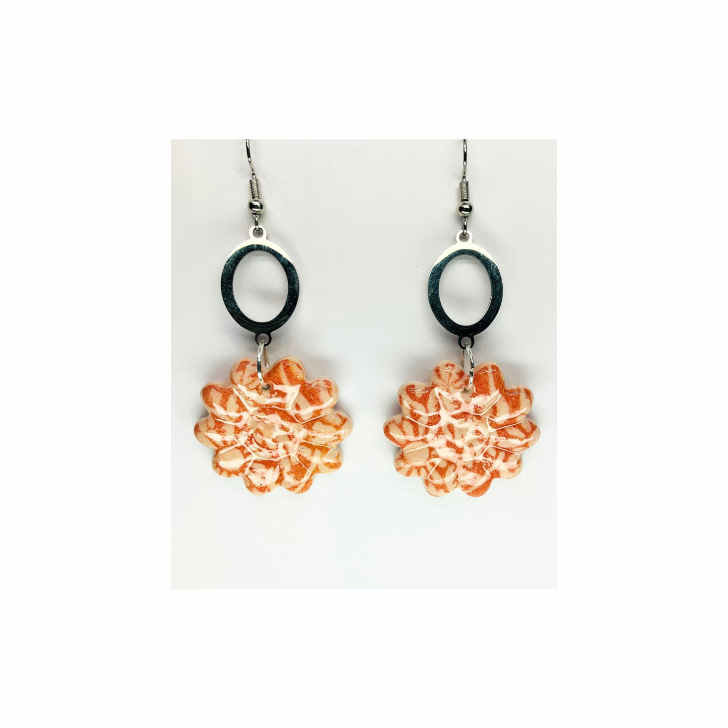 Beach Bloom Collection Salmon Flowered with Silver Embellishments Dangle Earrings for Women Elegant Salmon Floral Design & Silver Accents