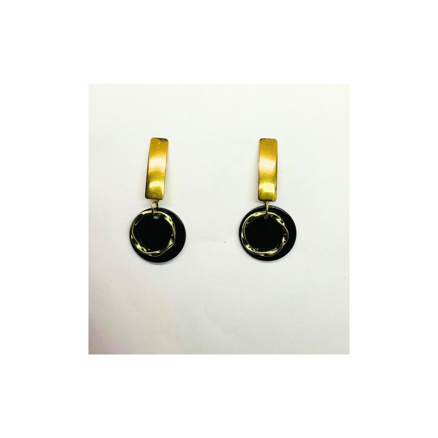 Eclipse Collection Black and Gold Button Stud Earring with Unique Circular Design for Women's Fashion Jewelry