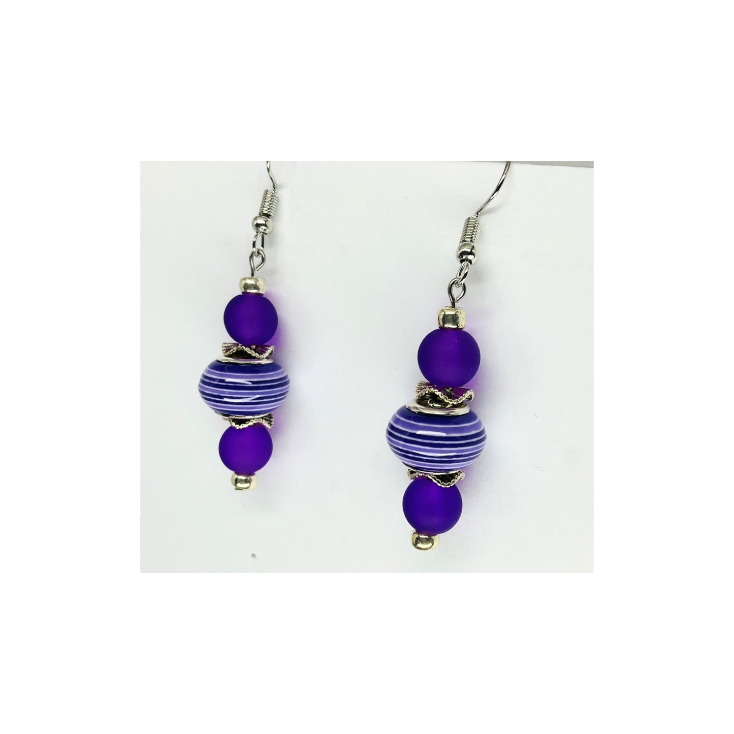 Purple Striped Bead Dangle Earring-Crafting By BB