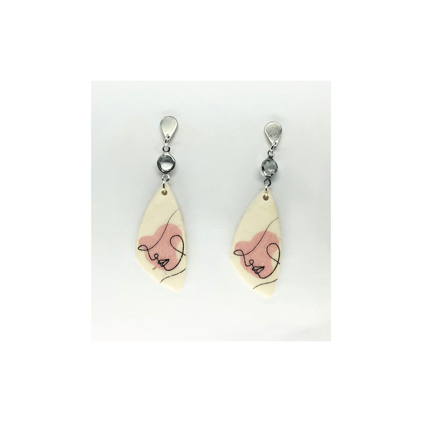 Woman Face Line Art Dangle with Silver Teardrop Stud Earring-Crafting By BB