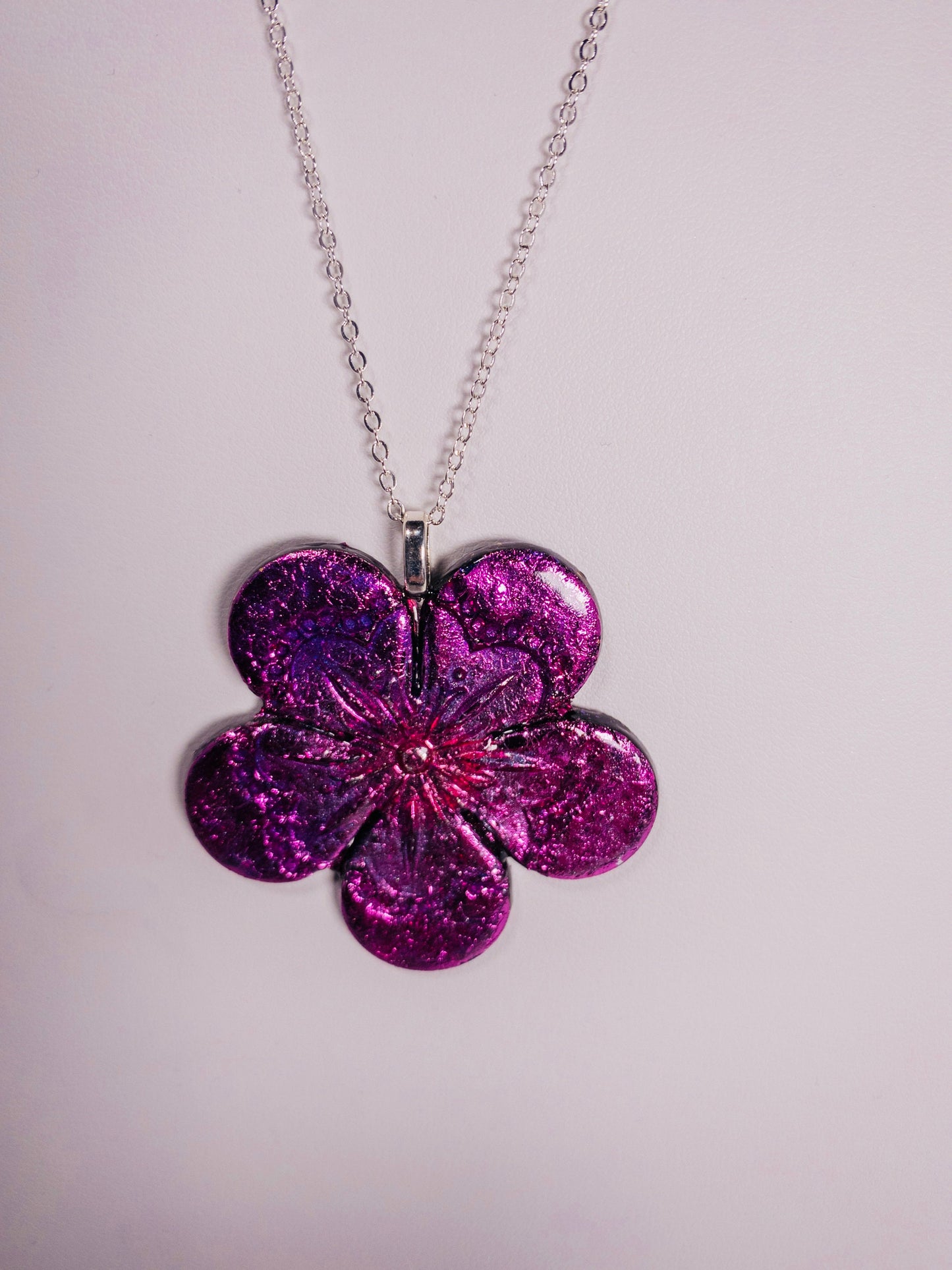 Bright Pink Gold Leaf Pendant in Polymer Clay