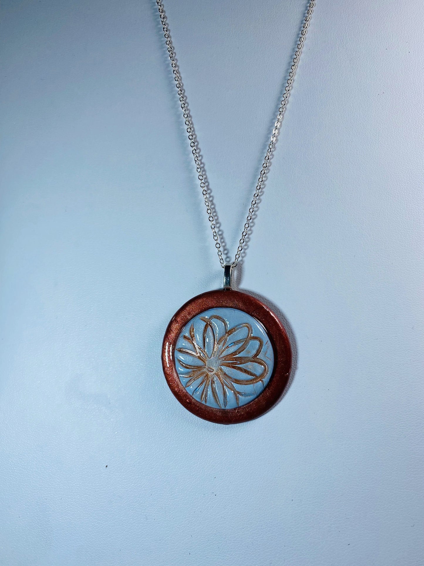 Lotus Flower Bronze and Blue Layered Necklace