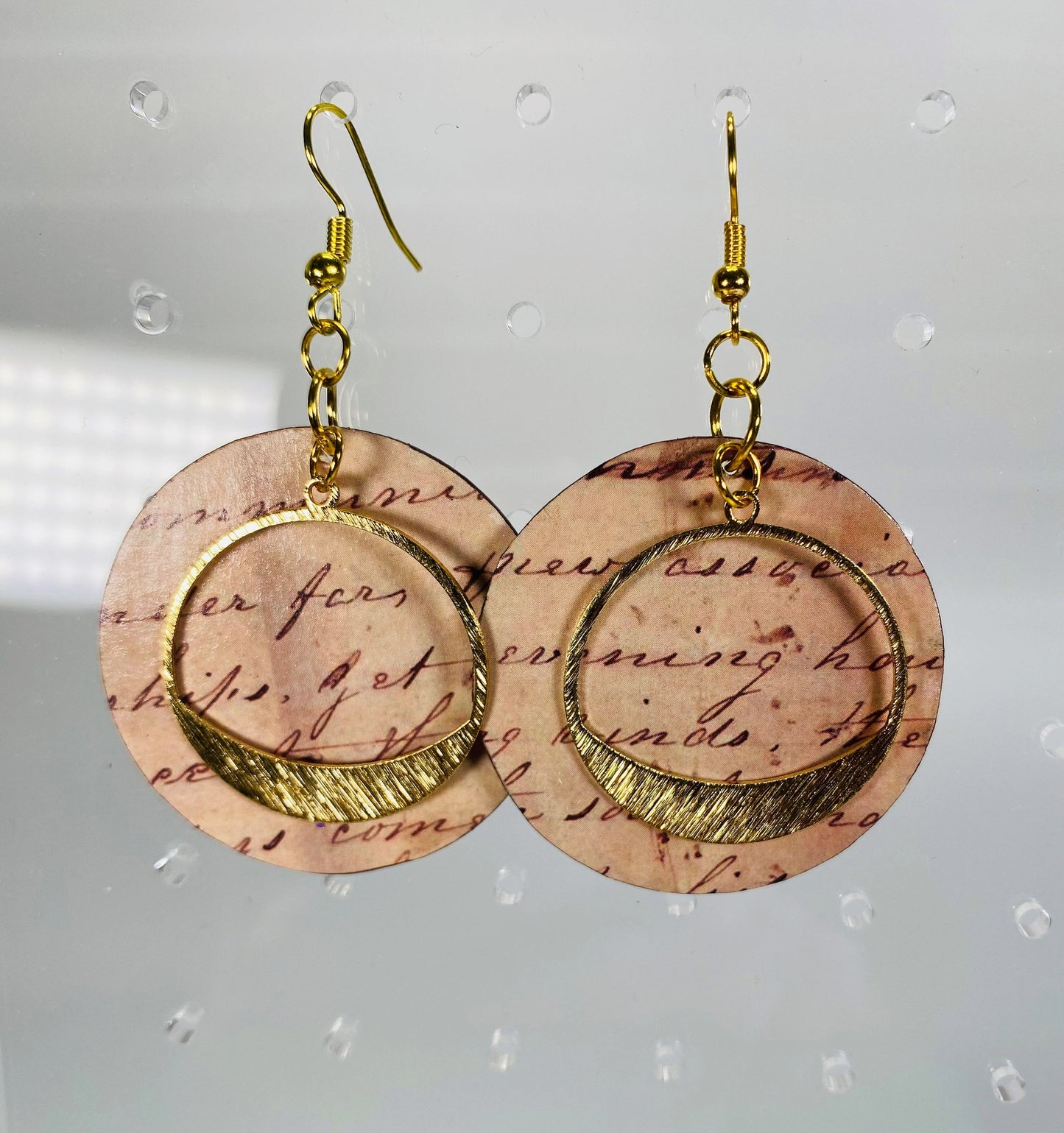 Wood and Gold Dangle Earring