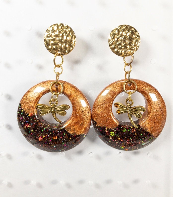 Gold Resin Dangle Earrings