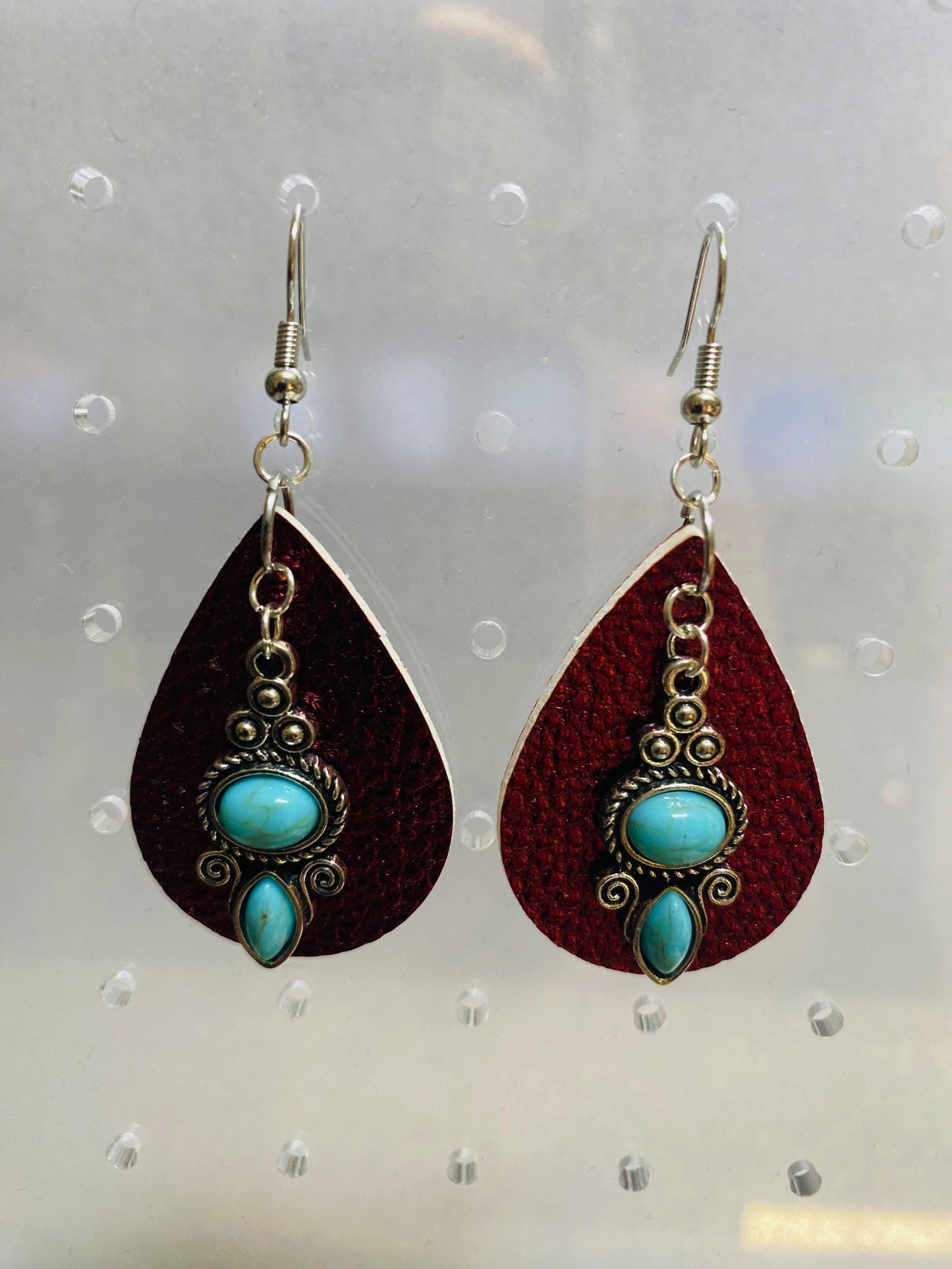 Cowgirl Red Teardrop Dangle with Turquoise Charm