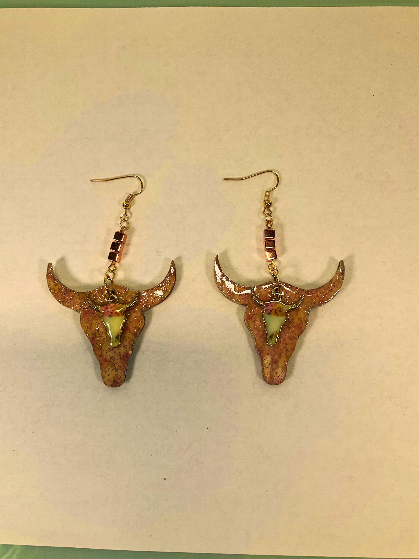 Cow Head Pink Glitter Dangle Earring