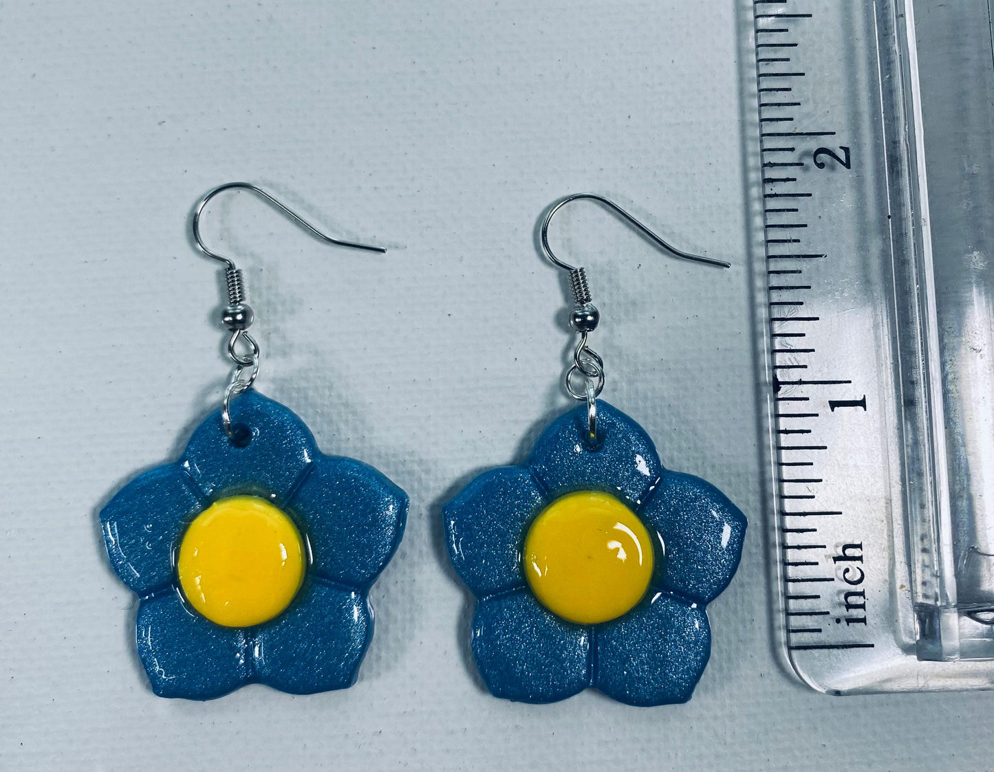 Blue Yellow Flower Dangle Earrinng