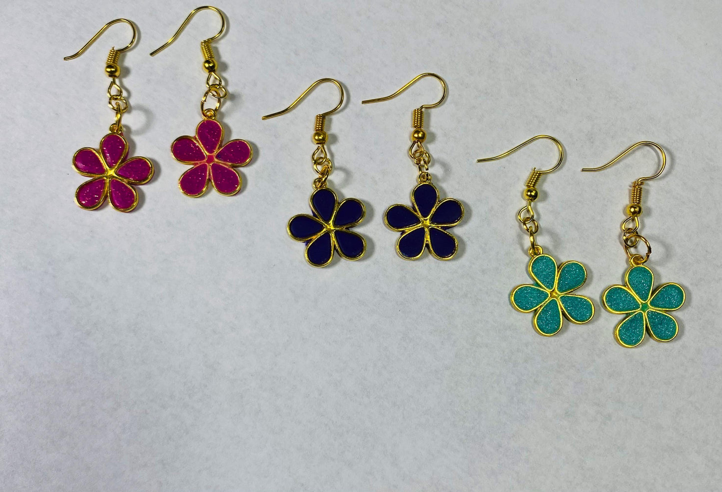 Set of Three Small Flower Dangle Earrings