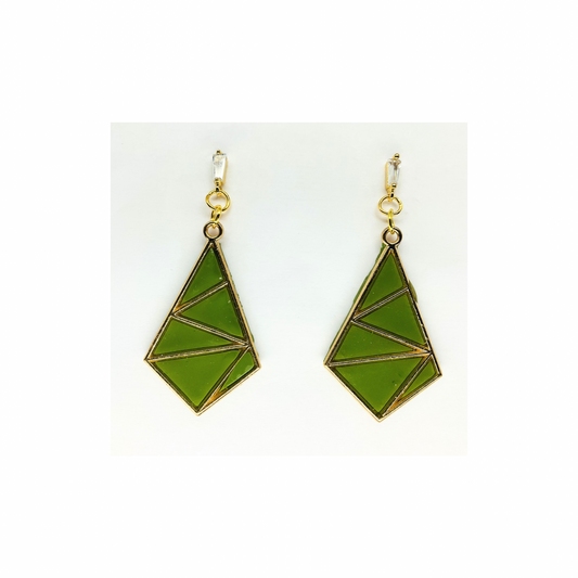 Olive Green Diamond Shaped Dangle with Rhinestone Stud Earrings-Crafting By BB