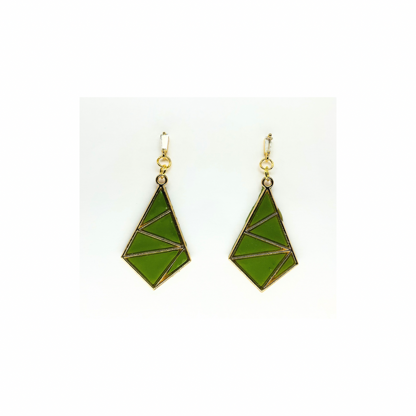Olive Green Diamond Shaped Dangle with Rhinestone Stud Earrings-Crafting By BB