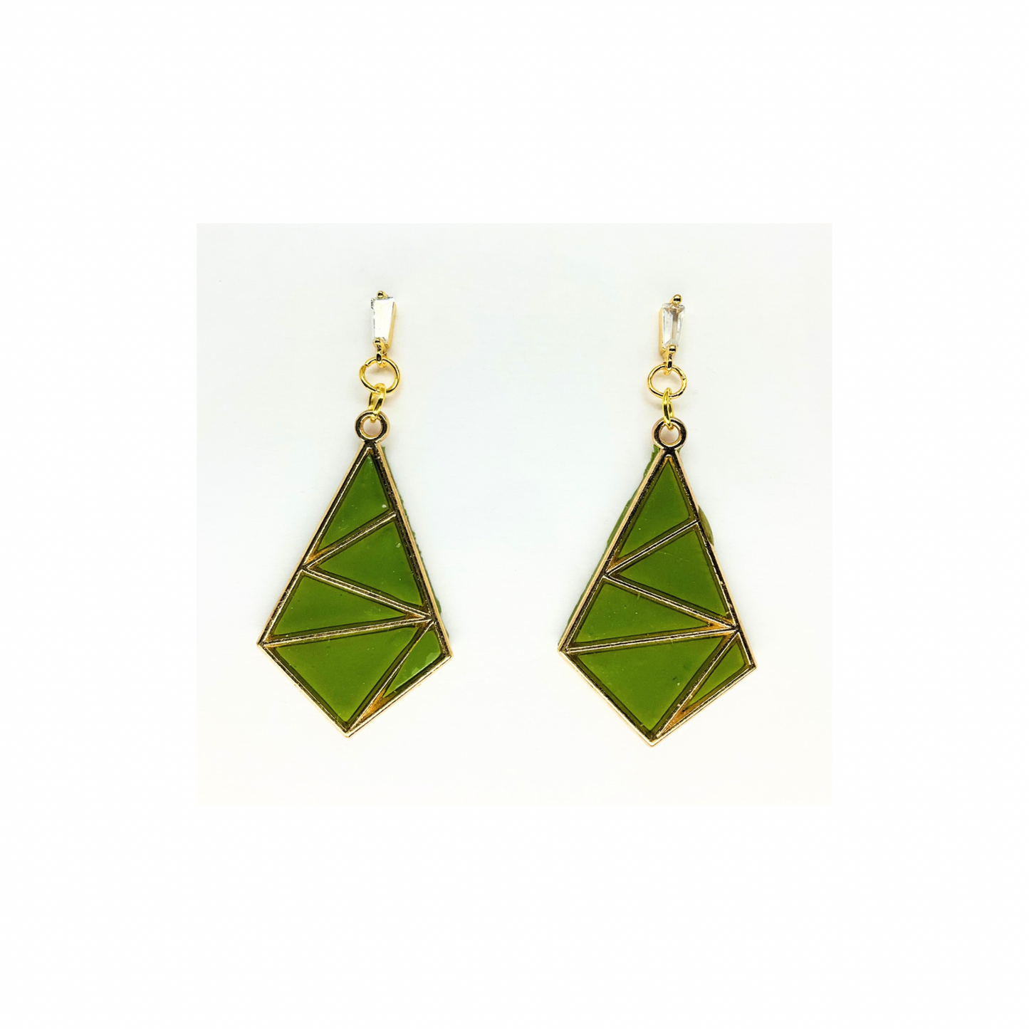 Olive Green Diamond Shaped Dangle with Rhinestone Stud Earrings-Crafting By BB