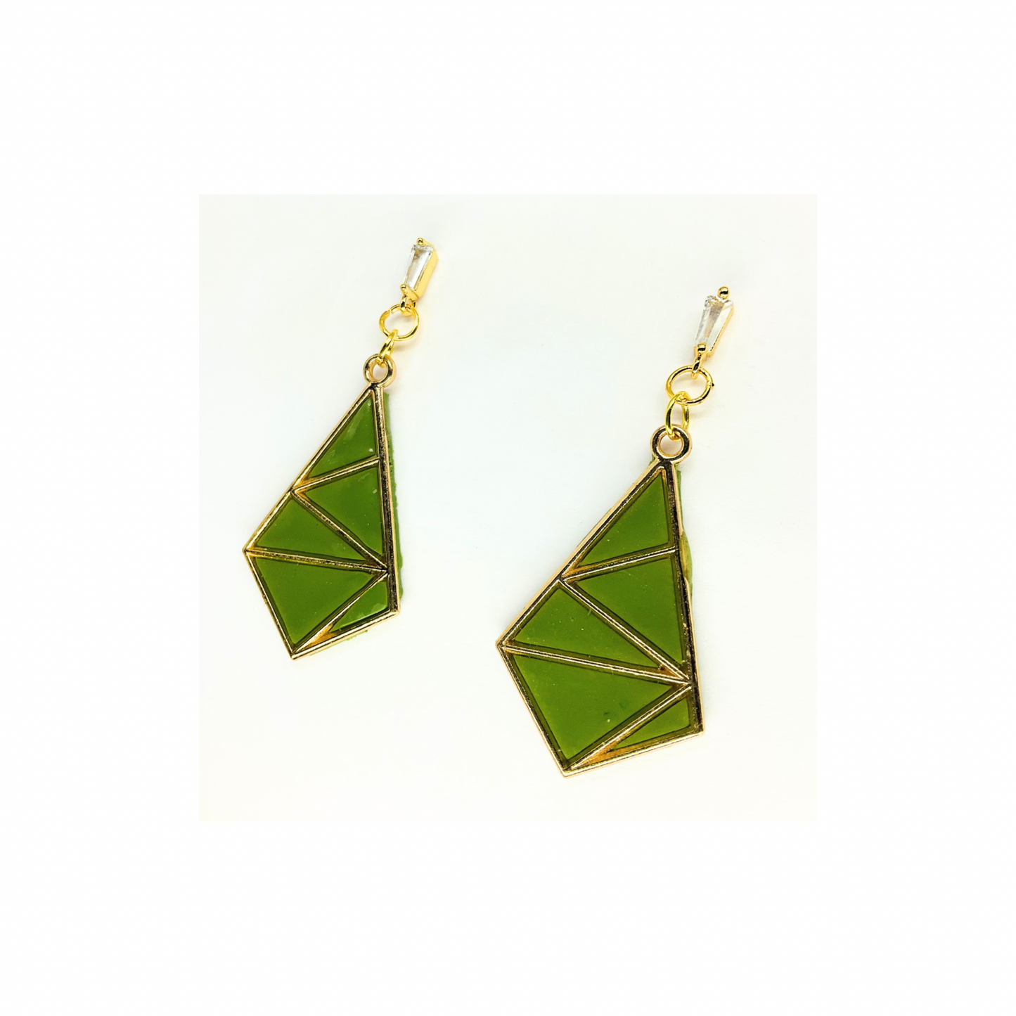 Olive Green Diamond Shaped Dangle with Rhinestone Stud Earrings-Crafting By BB