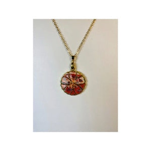 Gold Trimmed Flower Necklace with Blues and Pinks