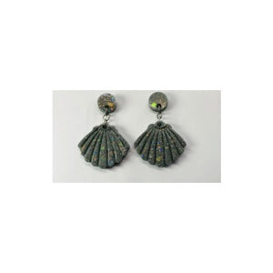Ocean Collection Gray Sparkle Shell Drop Earrings Handmade Resin with Chunky Glitter Push Back Closure Quality Craftsmanship