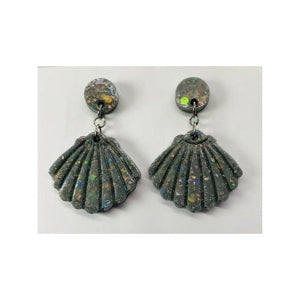 Ocean Collection Gray Sparkle Shell Drop Earrings Handmade Resin with Chunky Glitter Push Back Closure Quality Craftsmanship