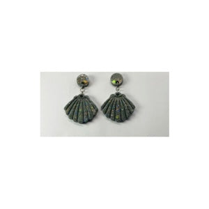 Ocean Collection Gray Sparkle Shell Drop Earrings Handmade Resin with Chunky Glitter Push Back Closure Quality Craftsmanship