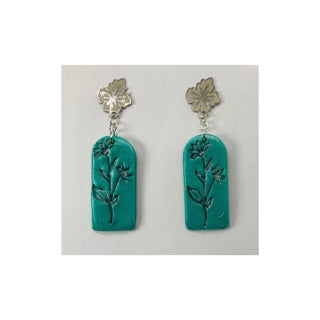 Turquoise Flower Press Dangle Earring with Silver Leaf Stud