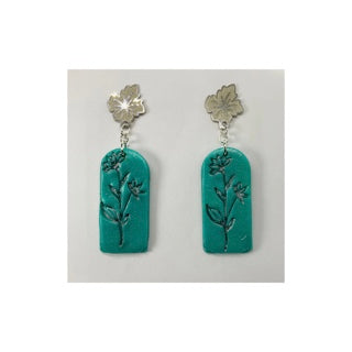 Turquoise Flower Press Dangle Earring with Silver Leaf Stud