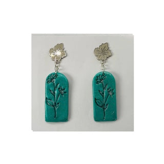 Turquoise Flower Press Dangle Earring with Silver Leaf Stud