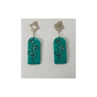 Turquoise Flower Press Dangle Earring with Silver Leaf Stud