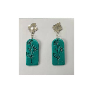 Turquoise Flower Press Dangle Earring with Silver Leaf Stud