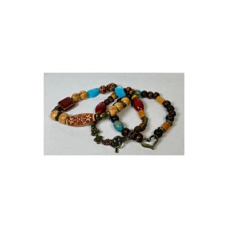 Set of 3 Wood and Glass Beaded Bracelets