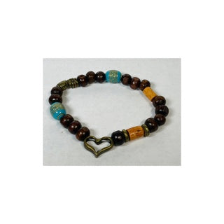 Set of 3 Wood and Glass Beaded Bracelets