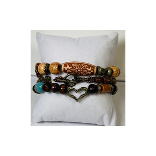Set of 3 Wood and Glass Beaded Bracelets