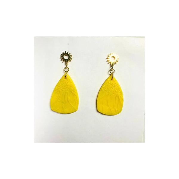 Yellow Sunflower Dangle Earrings with Gold Stud