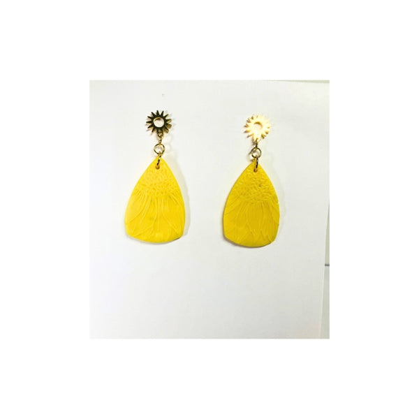 Yellow Sunflower Dangle Earrings with Gold Stud