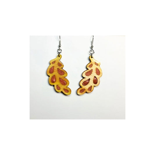 Wood and Resin Pink Leaf Earrings Handcrafted