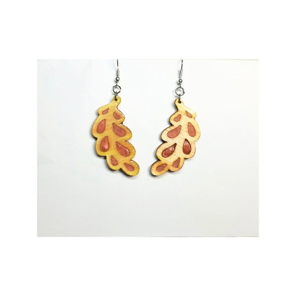 Wood and Resin Pink Leaf Earrings Handcrafted