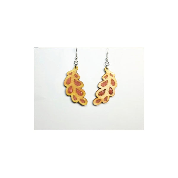 Wood and Resin Pink Leaf Earrings Handcrafted