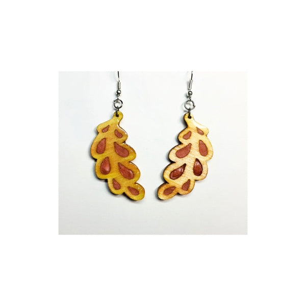 Wood and Resin Pink Leaf Earrings Handcrafted