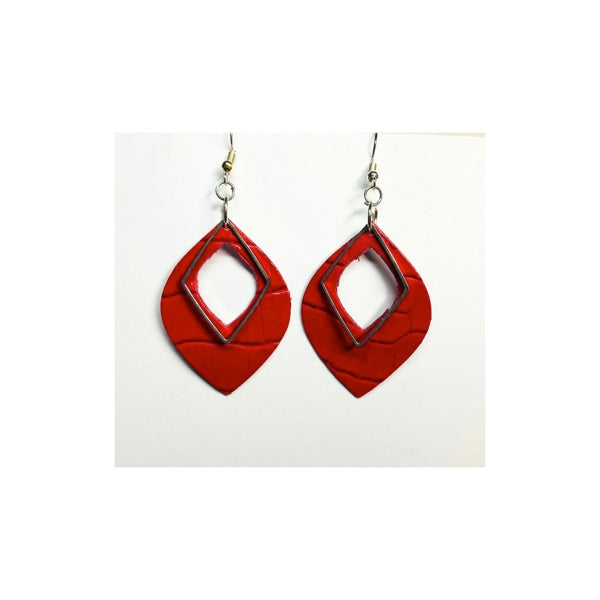 Red Leather Dangle Earrings