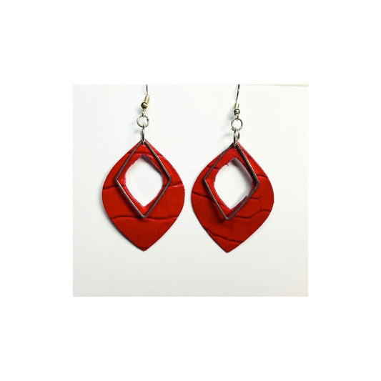 Red Leather Dangle Earrings