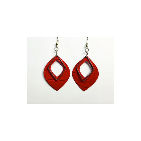 Red Leather Dangle Earrings